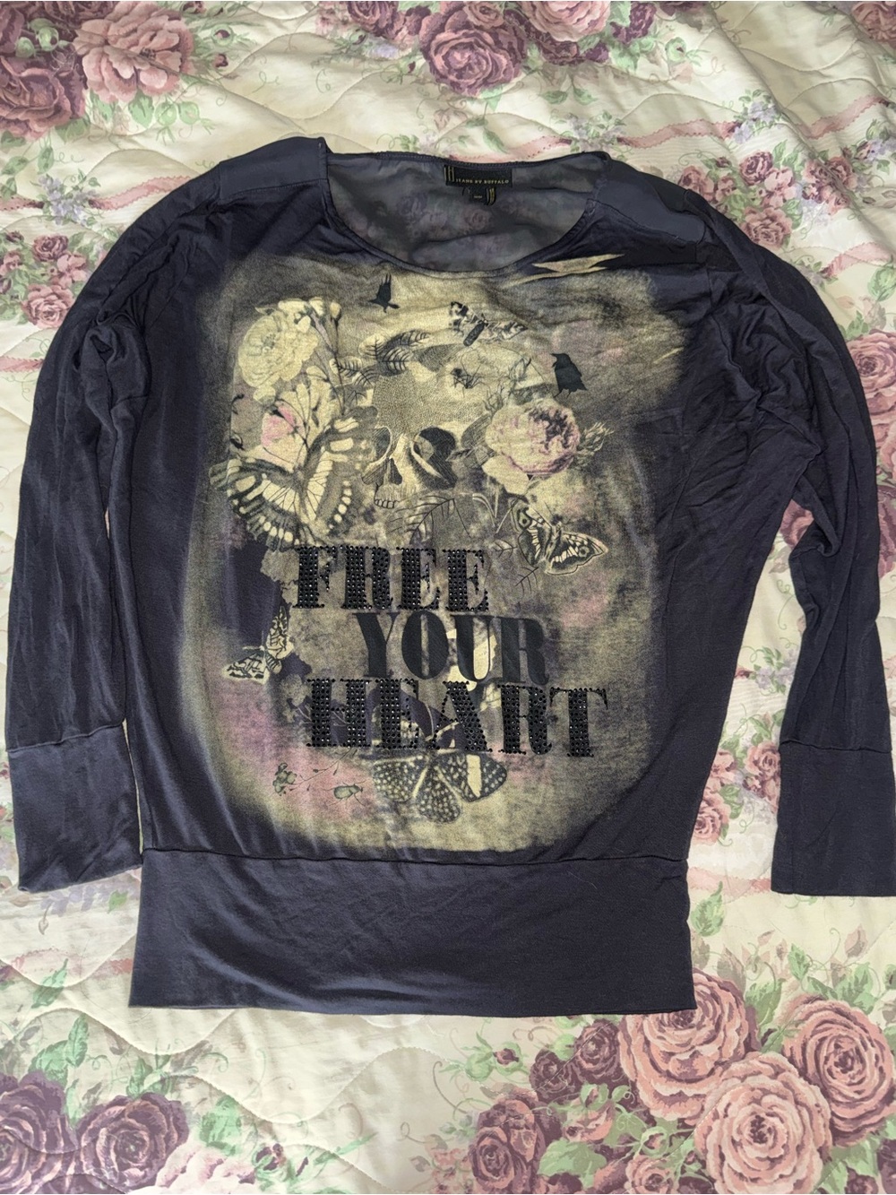 i jeans by Buffalo Navy Graphic Long-Sleeve 'Free Your Heart' Tee